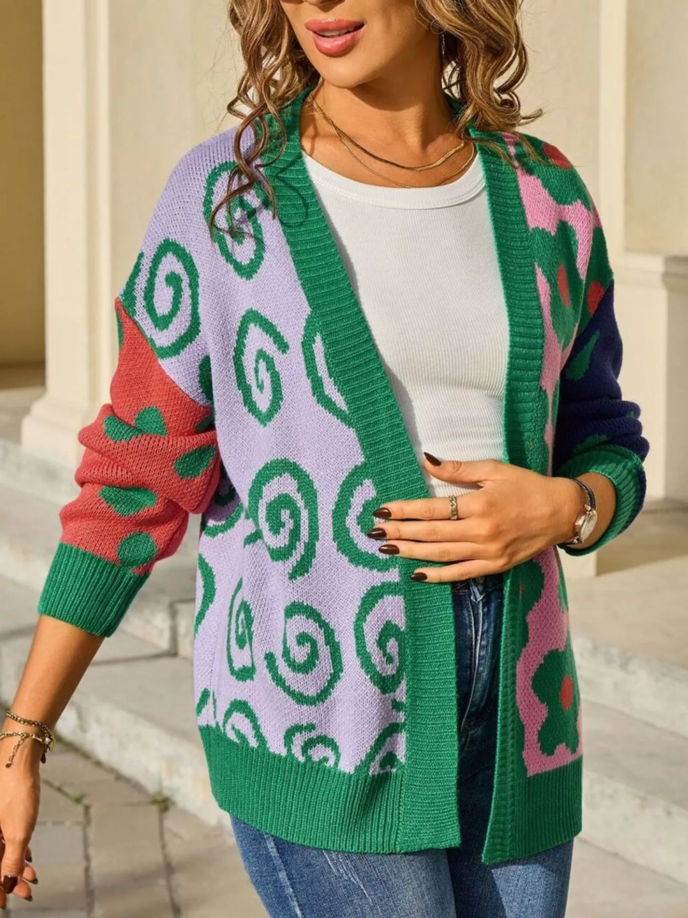 Colorful Open Front Cardigan - Image 6
