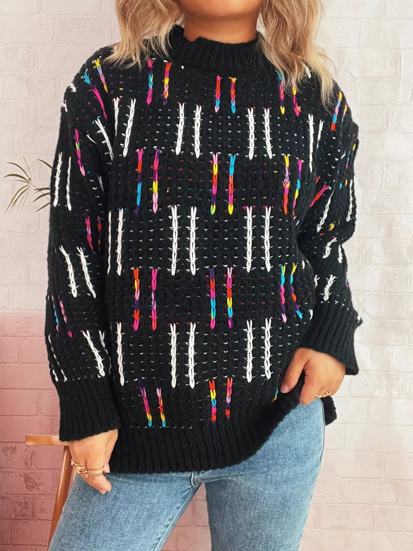 Colorful Round Neck Long Sleeve Sweater - Image 15