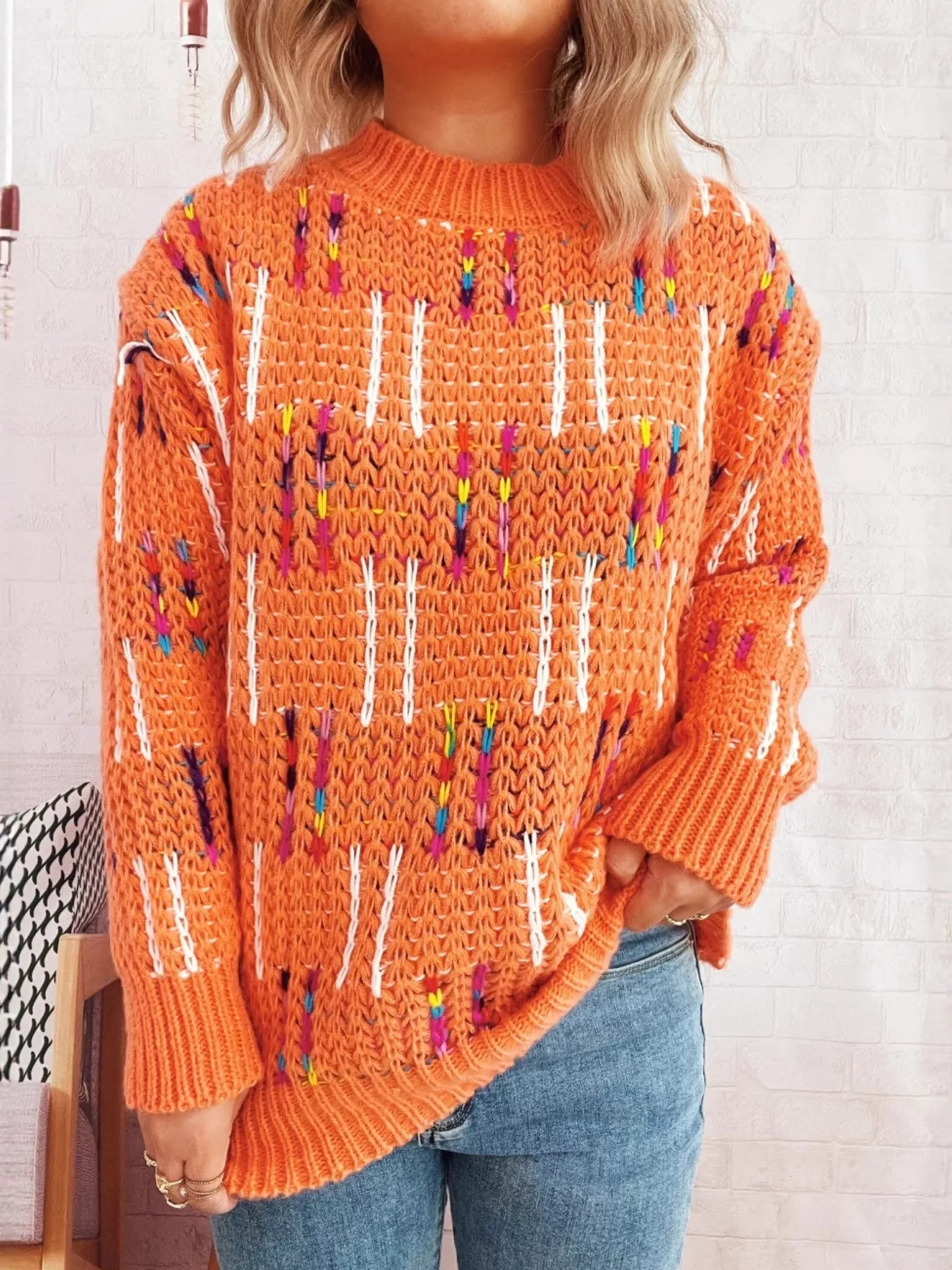 Colorful Round Neck Long Sleeve Sweater - Image 19