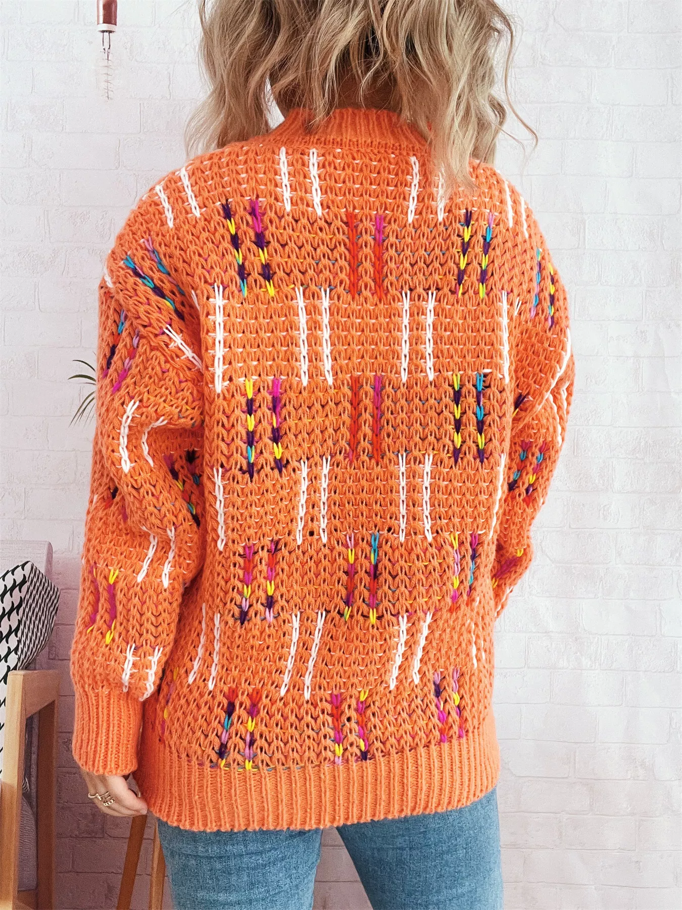 Colorful Round Neck Long Sleeve Sweater - Image 21