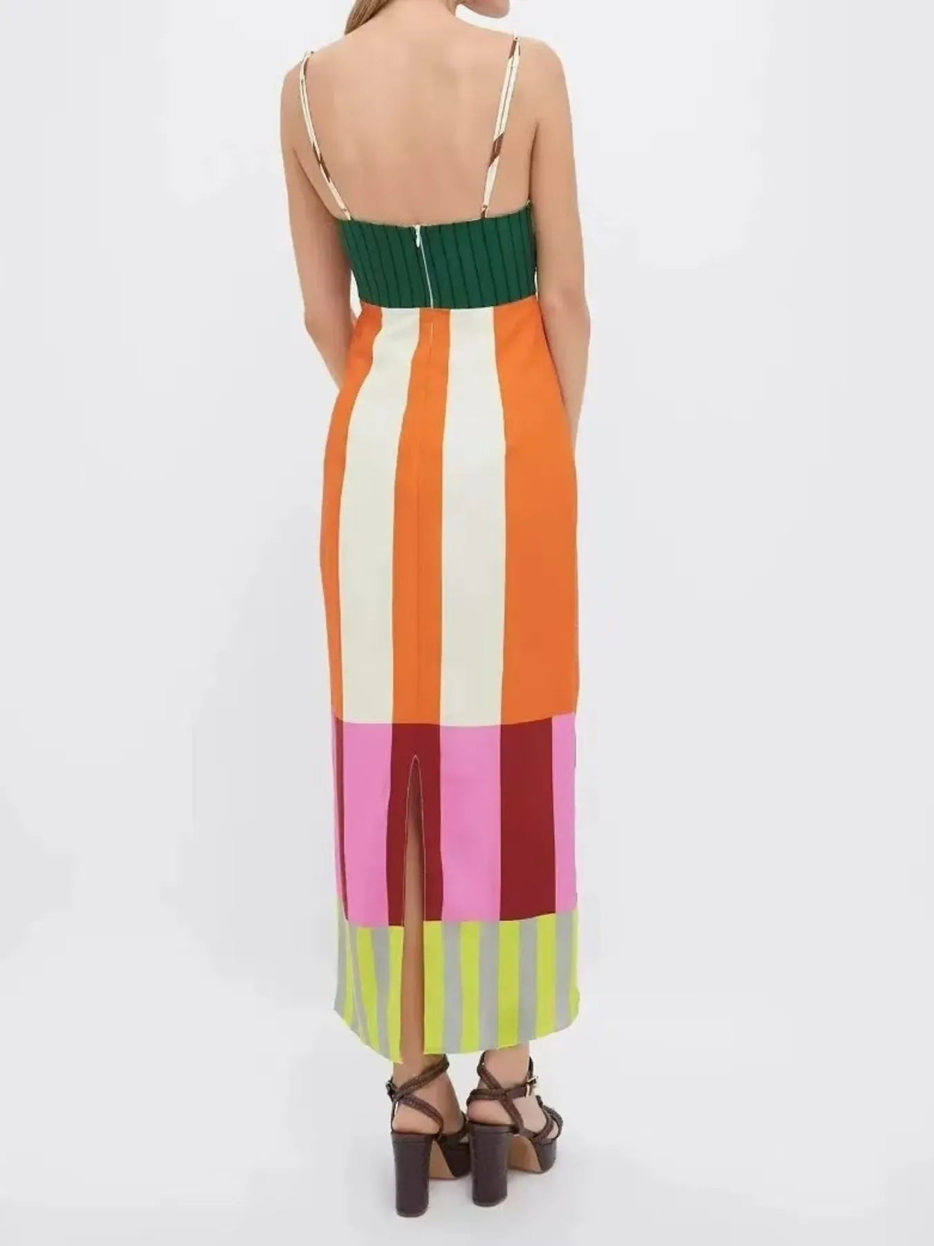 Colorful Stripe Square Neck Cami Dress - Image 2