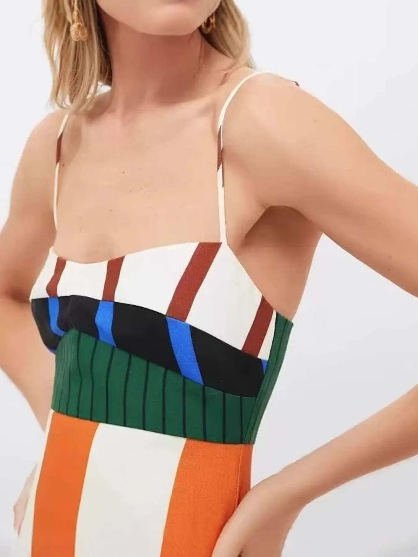 Colorful Stripe Square Neck Cami Dress - Image 3