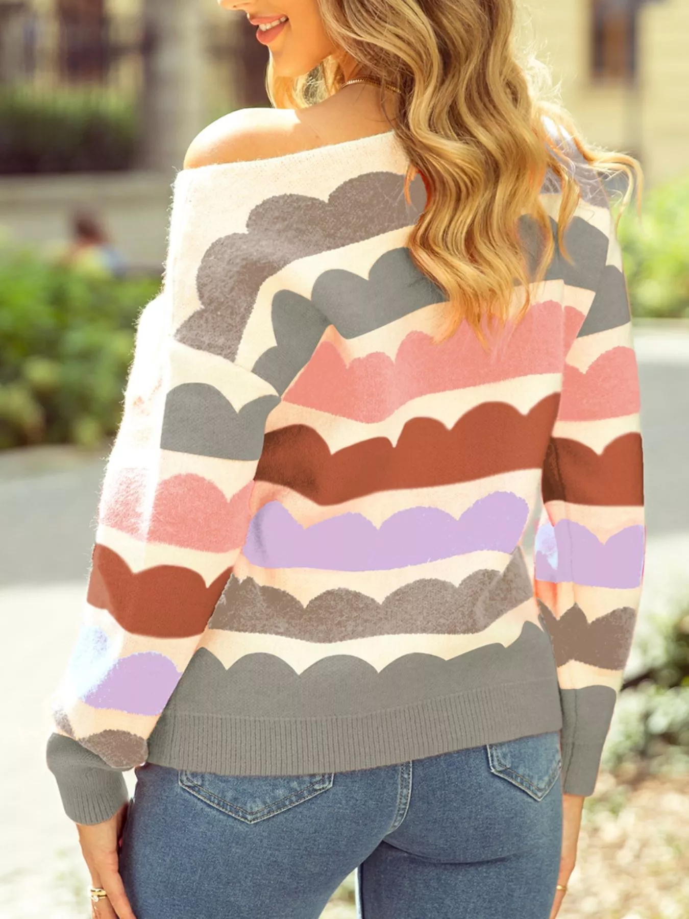 Contrast Boat Neck Sweater - Image 3