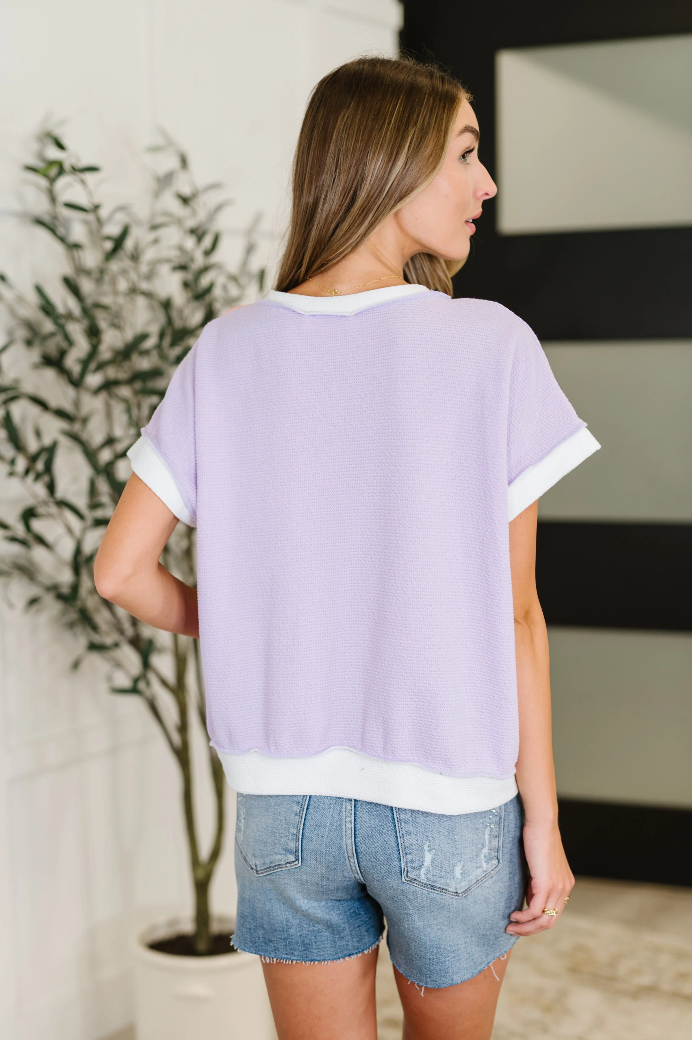 Contrast Club Color Block Top in Lilac, Orange and Denim - Image 5