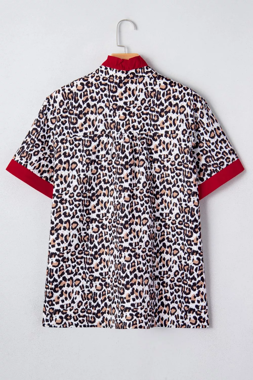 Contrast Frilled V Neck Trimmed Leopard Shirt - Image 3