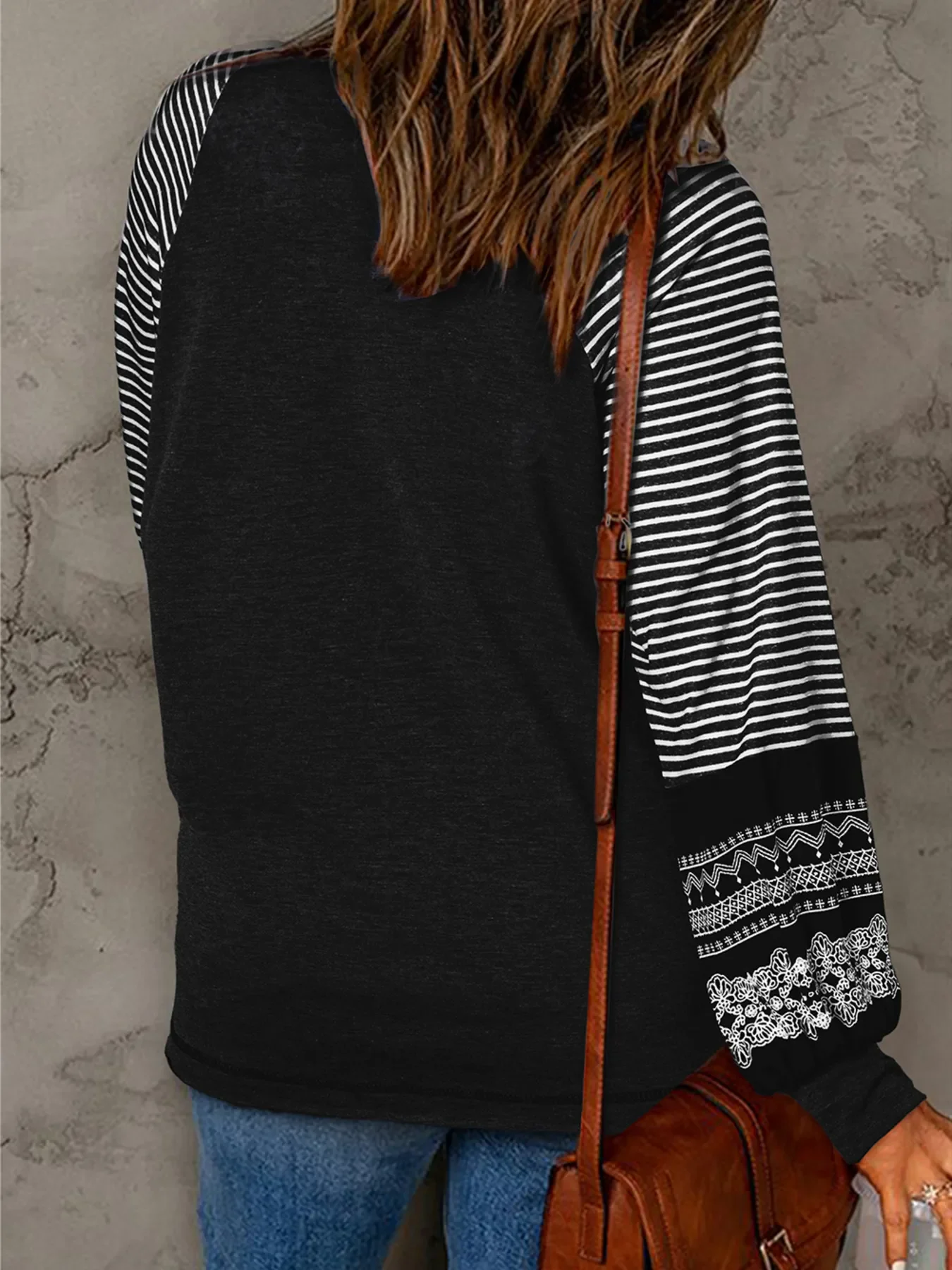 Contrast Print Striped Raglan Long Sleeve Loose Top - Image 29