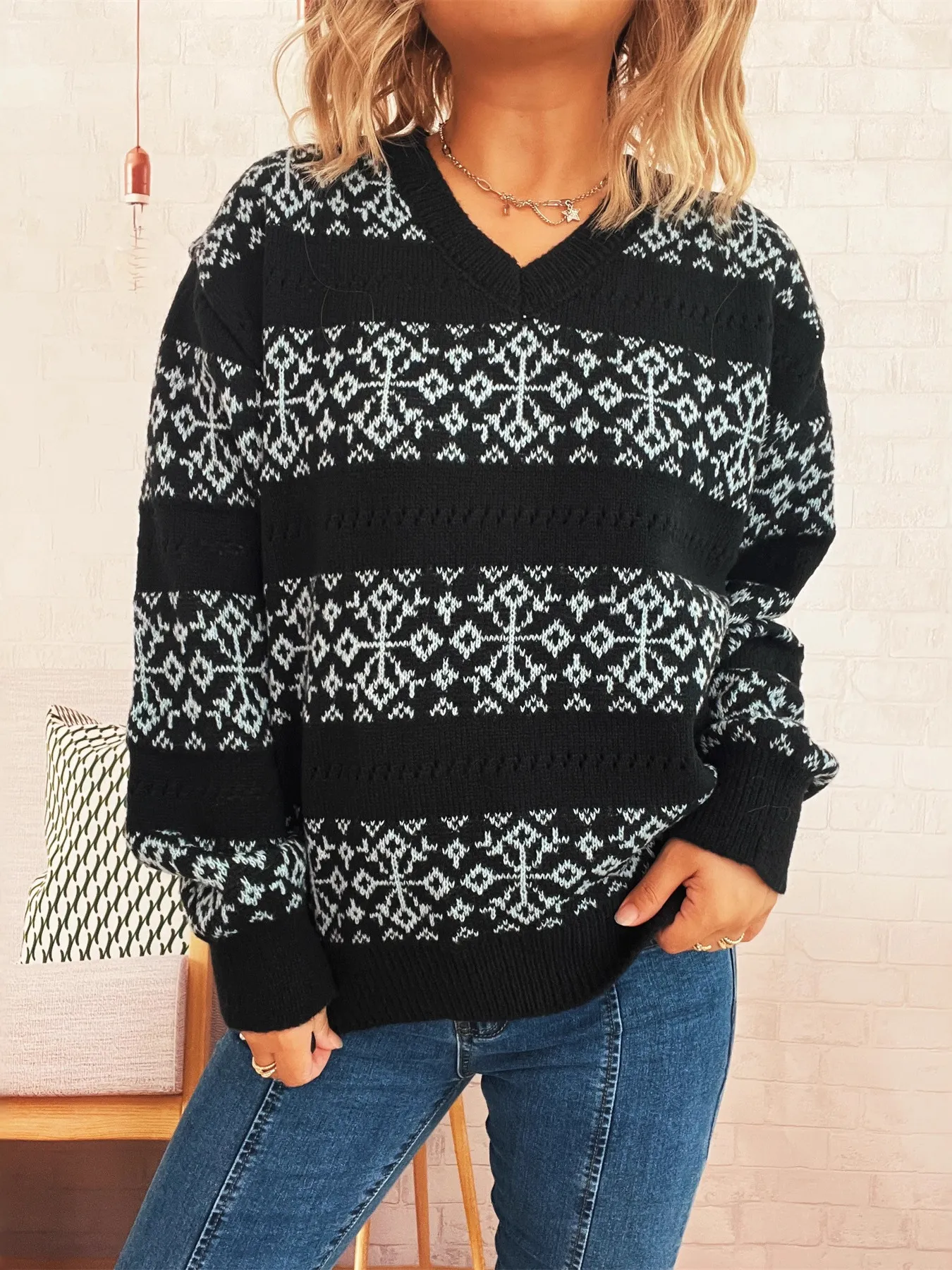 Contrast Ribbed hem Long Sleeve Sweater - Image 10