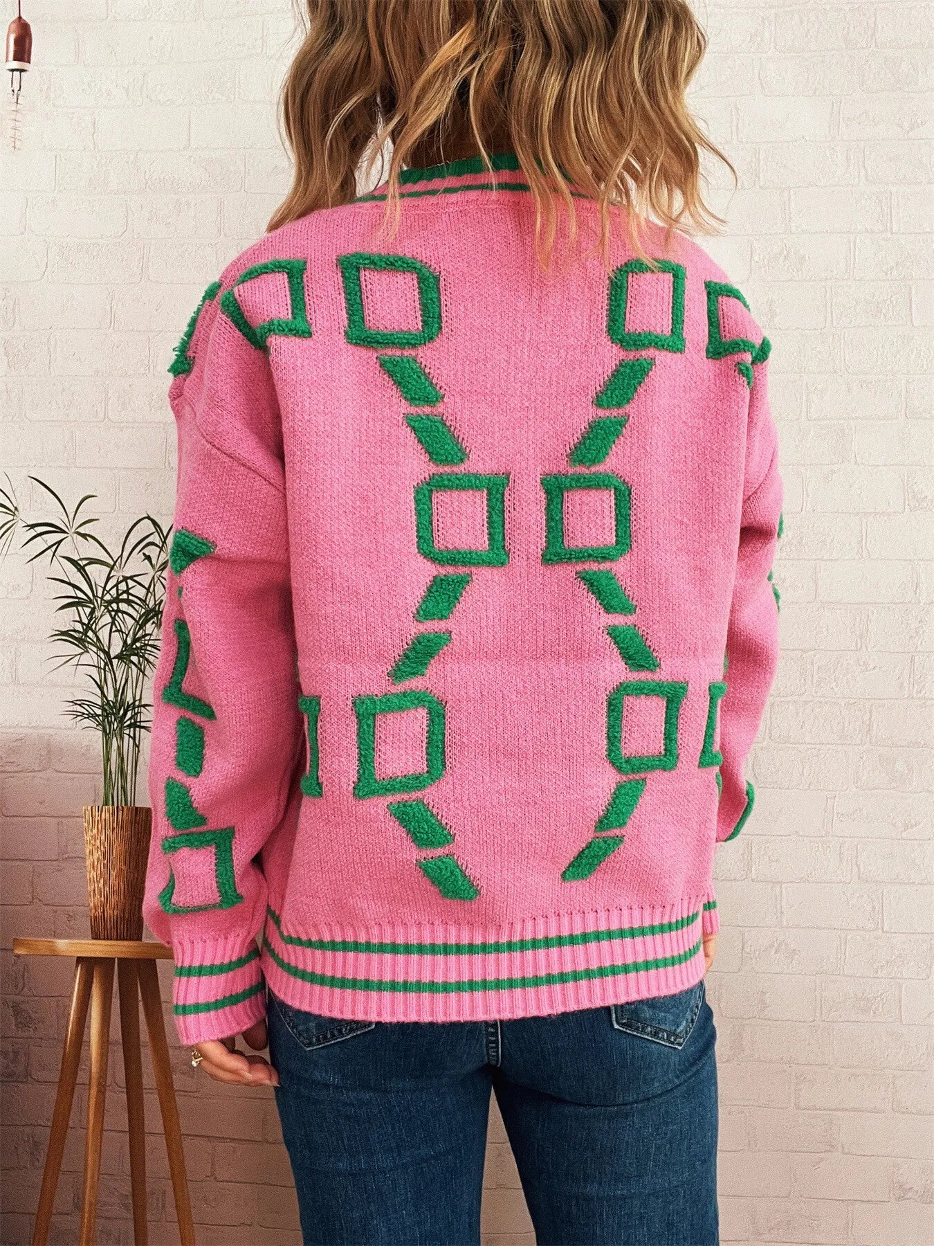 Contrast Round Neck Long Sleeve Sweater - Image 6