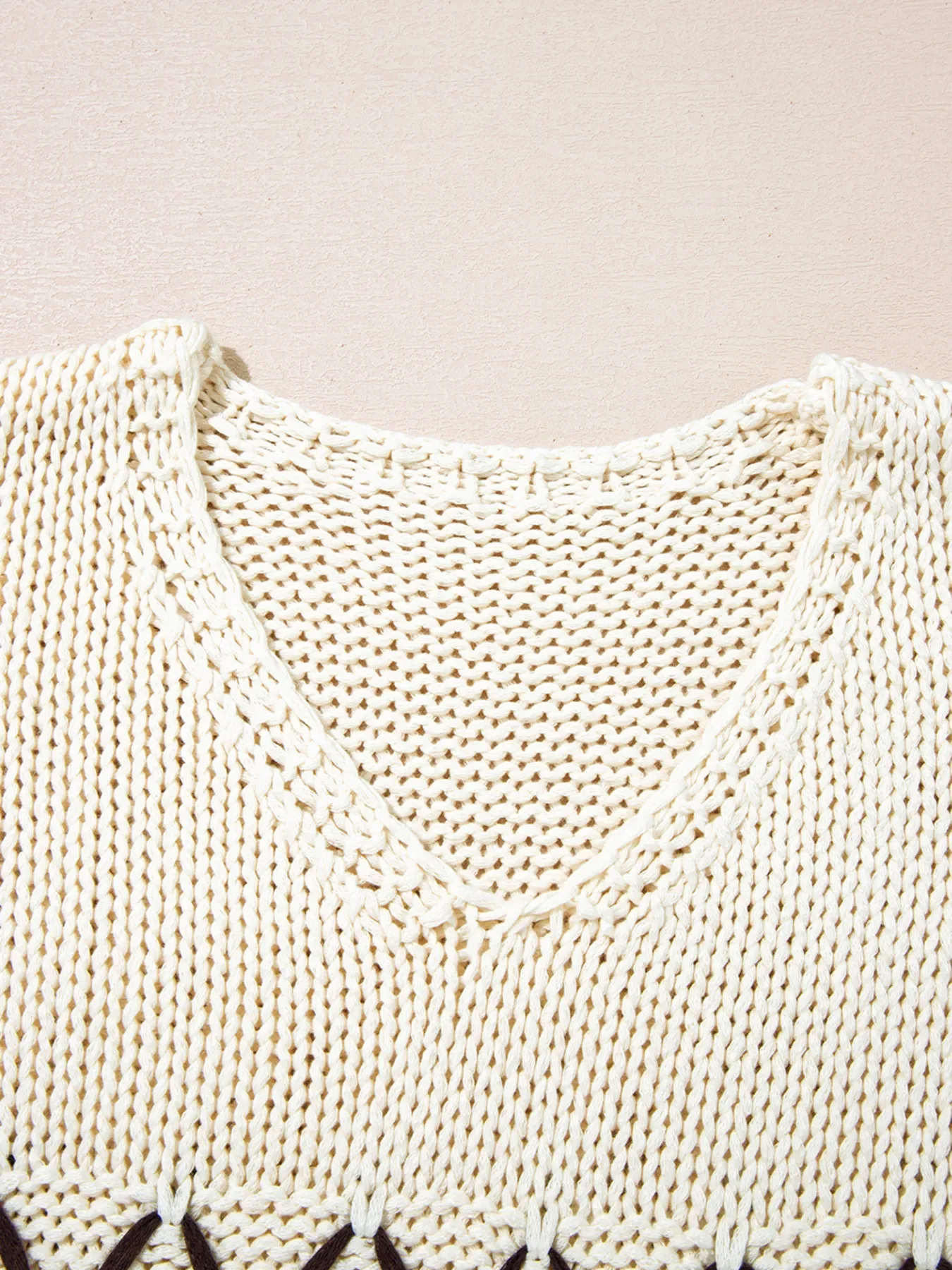 Contrast Stitch Detail V Neck Drop Shoulder Sweater - Image 5