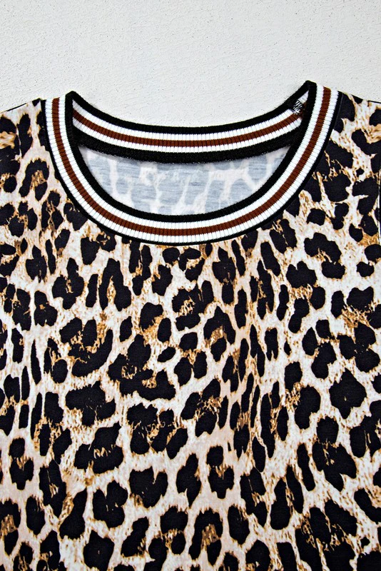 Contrast Stripe Trim Leopard Sleeveless long Dress - Image 3