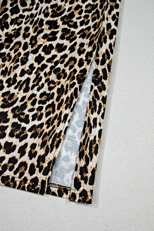 Contrast Stripe Trim Leopard Sleeveless long Dress - Image 9