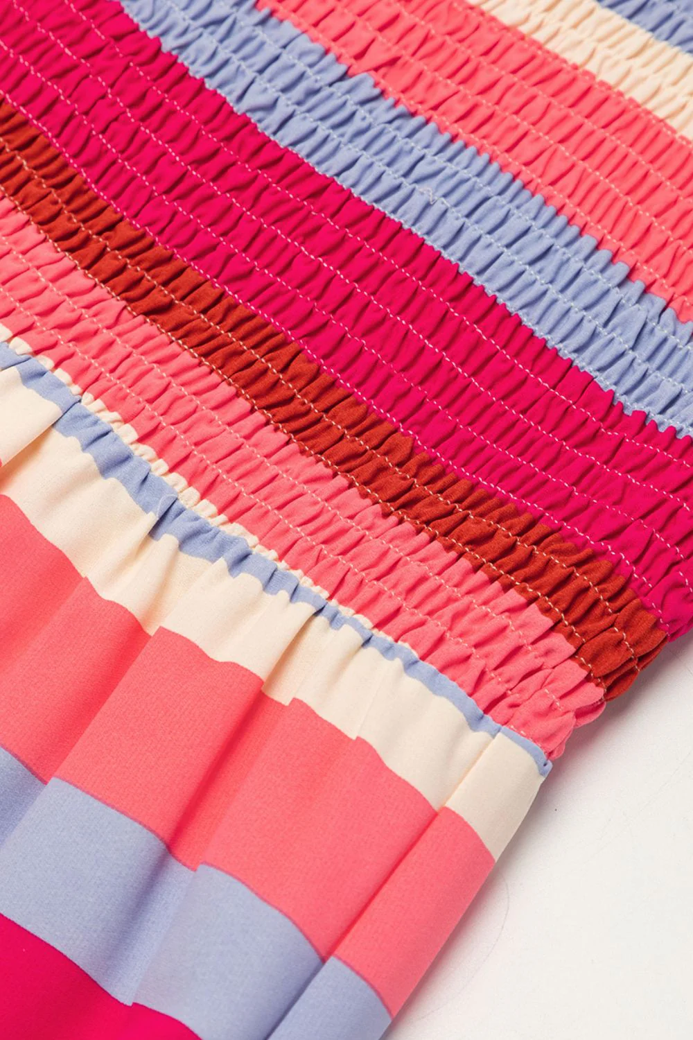 Contrast Stripe Wide Strap Smocked Tiered Dress - Image 11