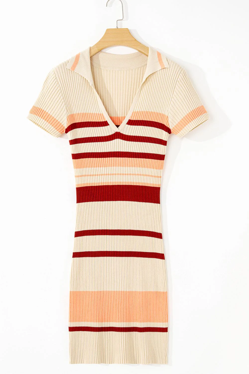 Contrast Striped Johnny Collar Short Sleeve Mini Dress - Image 5