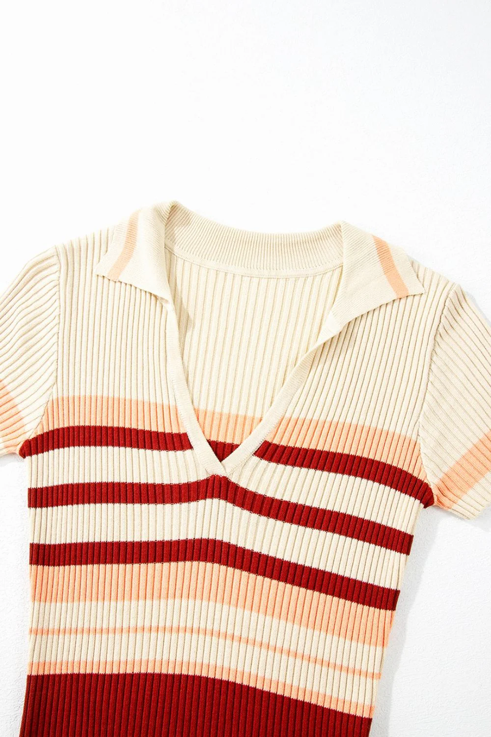 Contrast Striped Johnny Collar Short Sleeve Mini Dress - Image 7