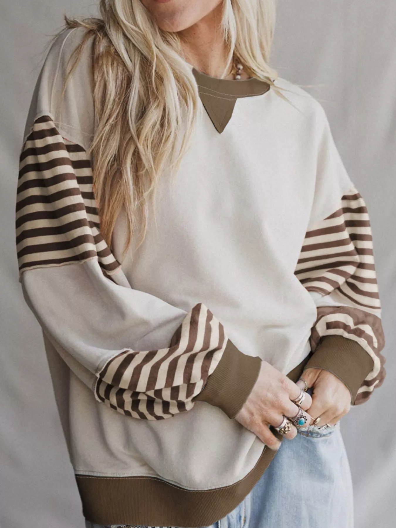 Contrast Striped Long Sleeve Sweatshirt - Image 6