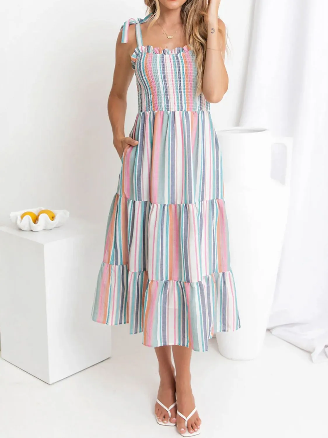 Contrast Striped Square Neck Cami Dress - Image 5