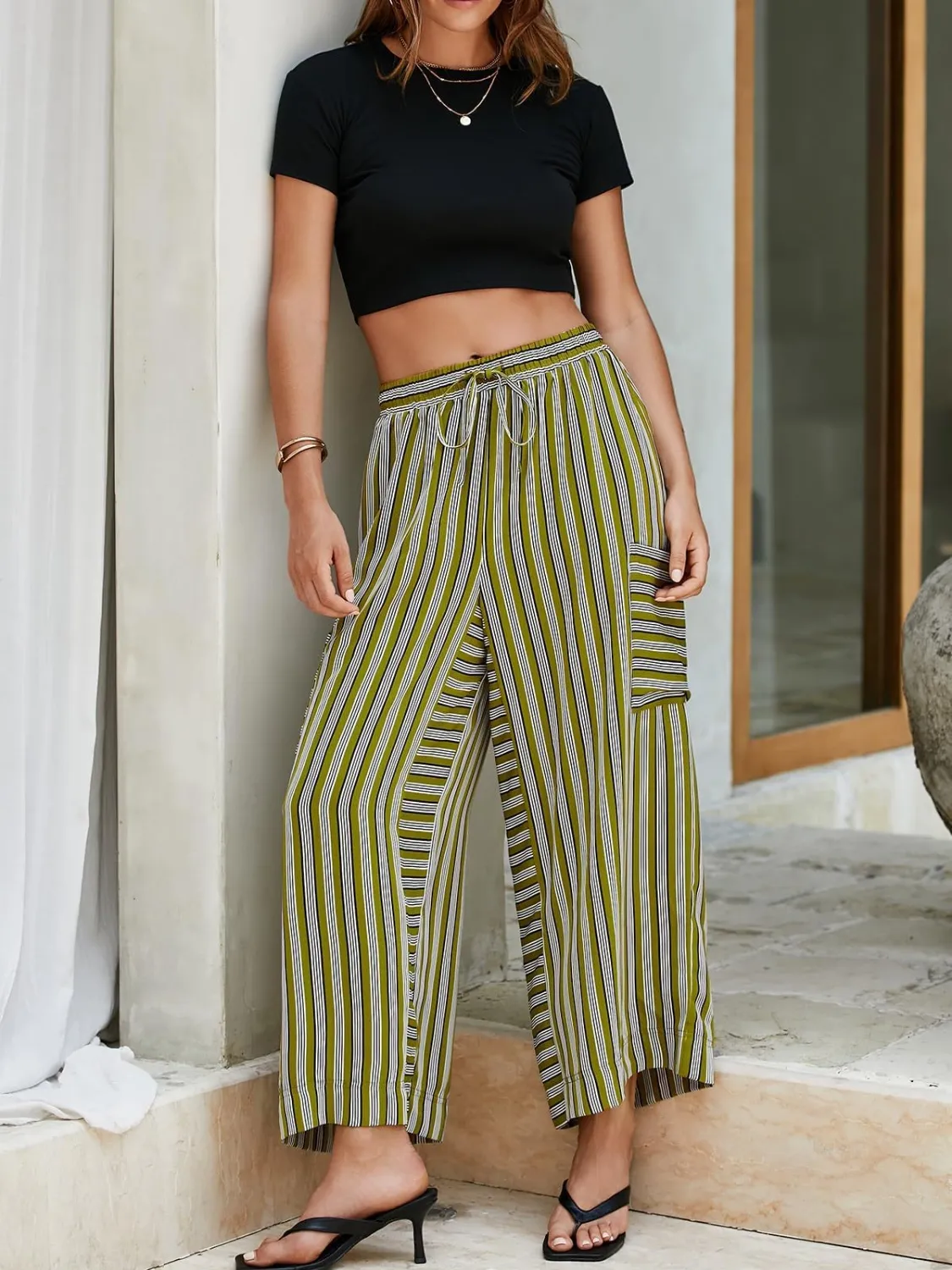 Contrast Striped Wide leg Pants - Image 5