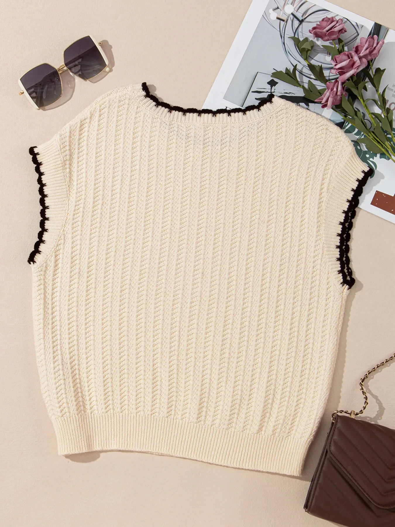 Contrast Trim Boxy Fit Sweater Vest - Image 8
