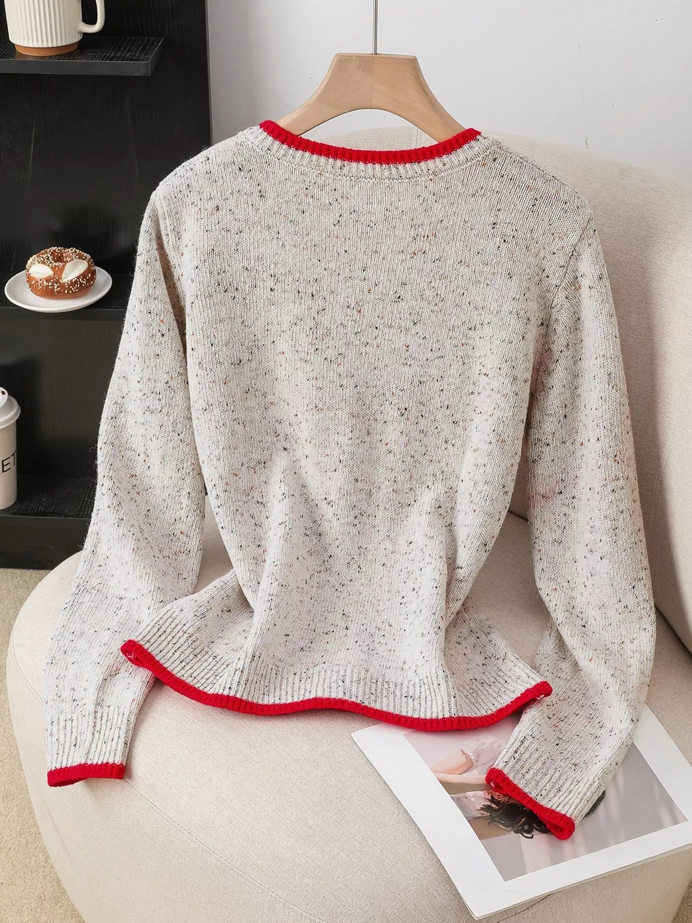 Contrast Trim Button Up Cardigan - Image 2