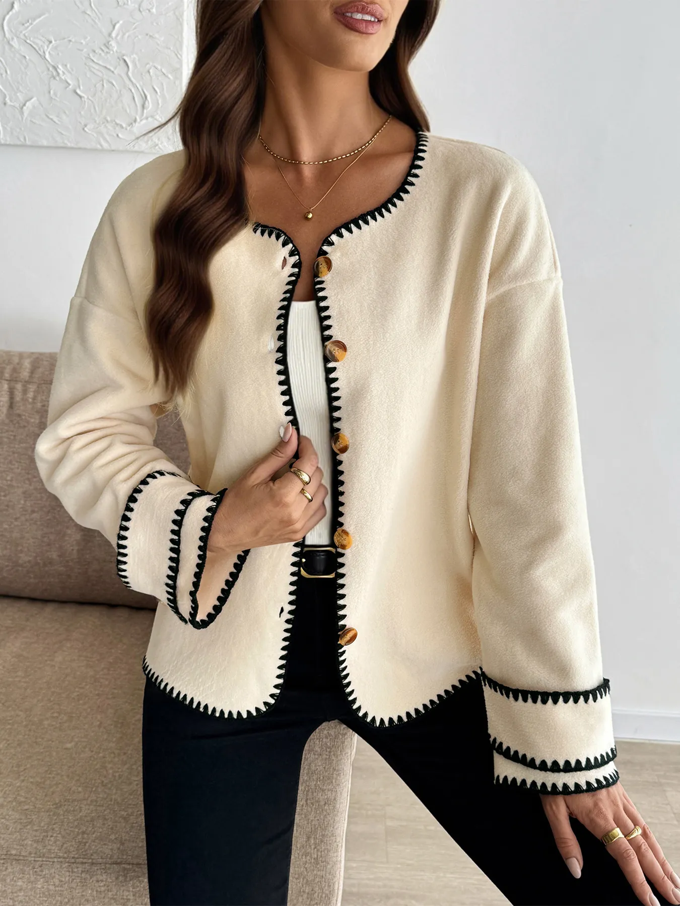 Contrast Trim Button Up Jacket - Image 3