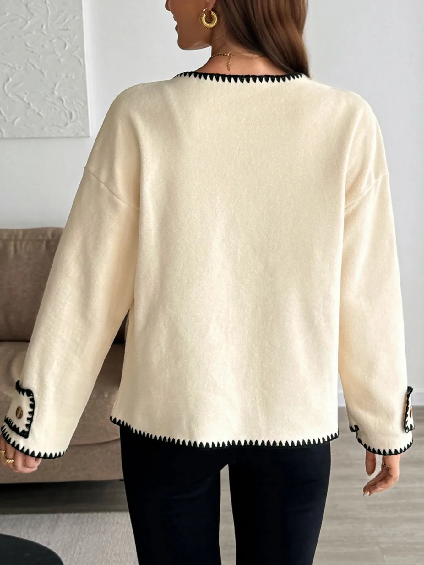 Contrast Trim Button Up Jacket - Image 6