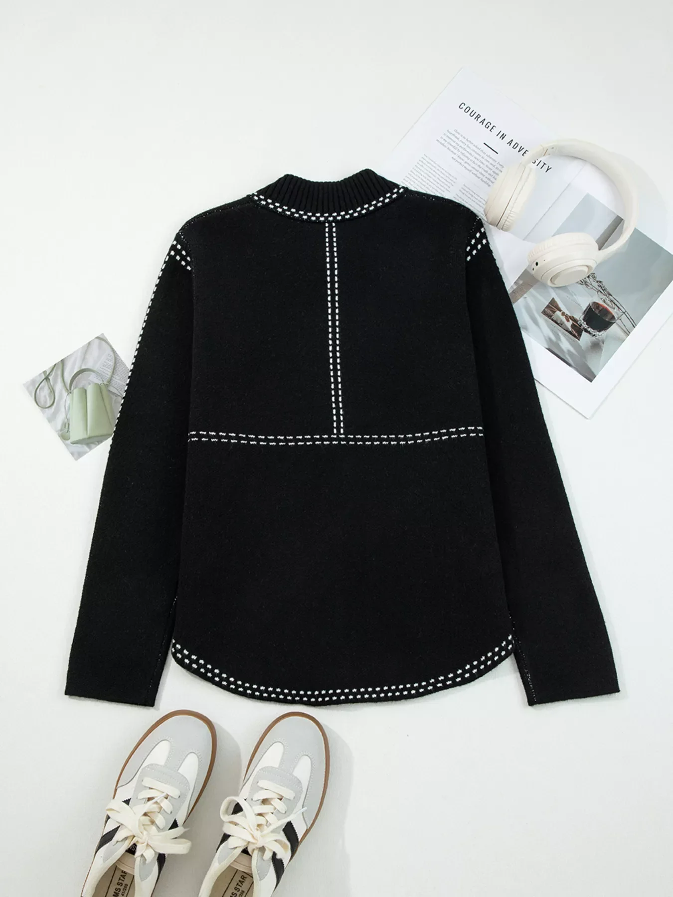 Contrast Trim Button up Sweater Cardigan - Image 5