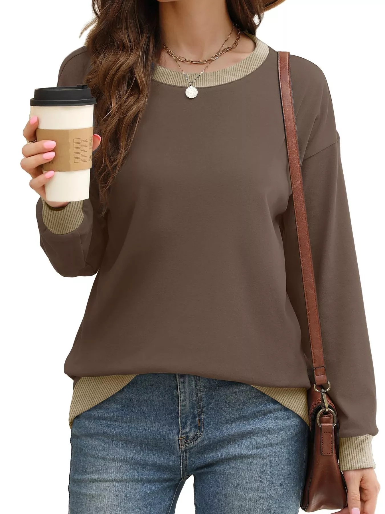 Contrast Trim Crew Neck Casual Sweatshirt - Image 14