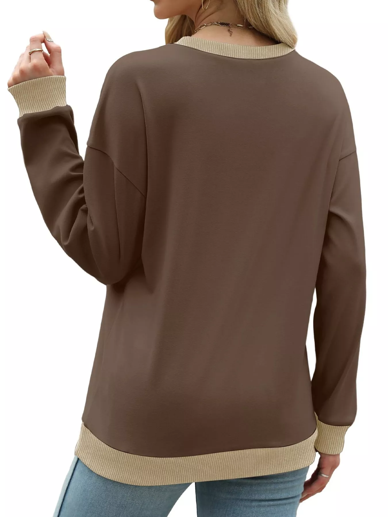 Contrast Trim Crew Neck Casual Sweatshirt - Image 16