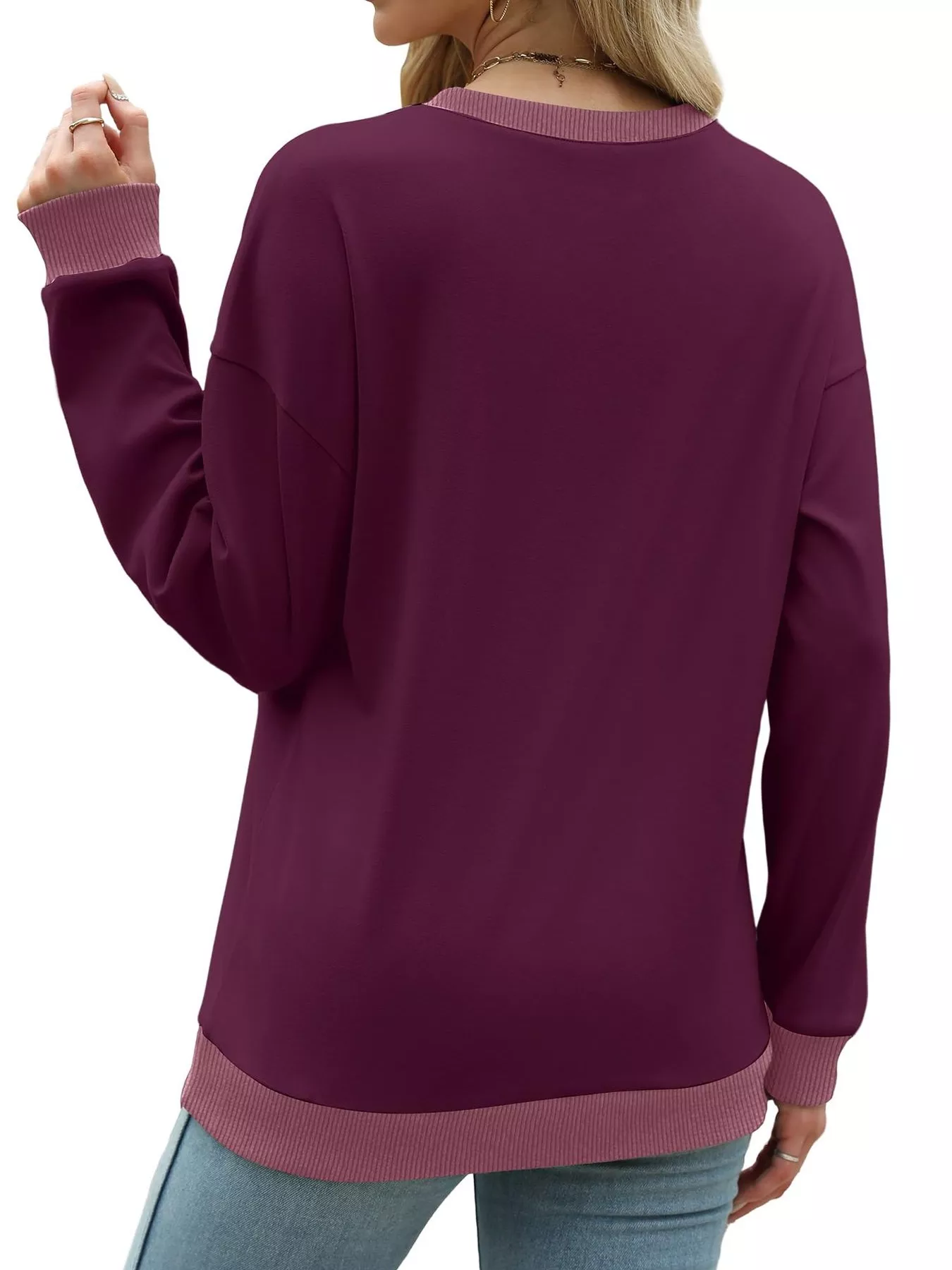 Contrast Trim Crew Neck Casual Sweatshirt - Image 28