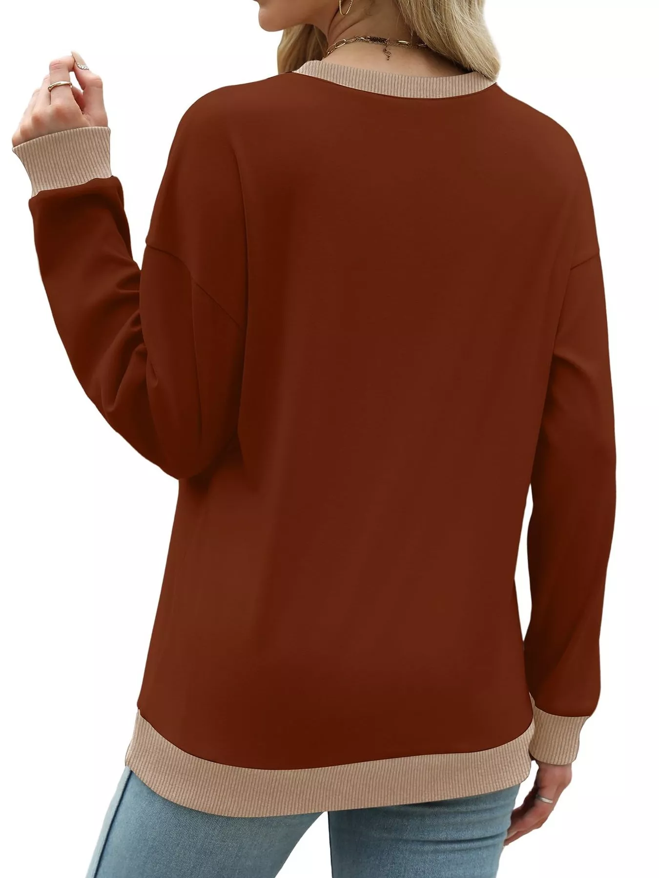 Contrast Trim Crew Neck Casual Sweatshirt - Image 8
