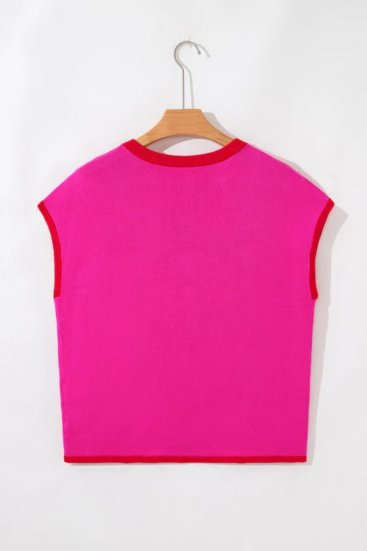 Contrast Trim Crewneck Short Sleeve Sweater - Image 16