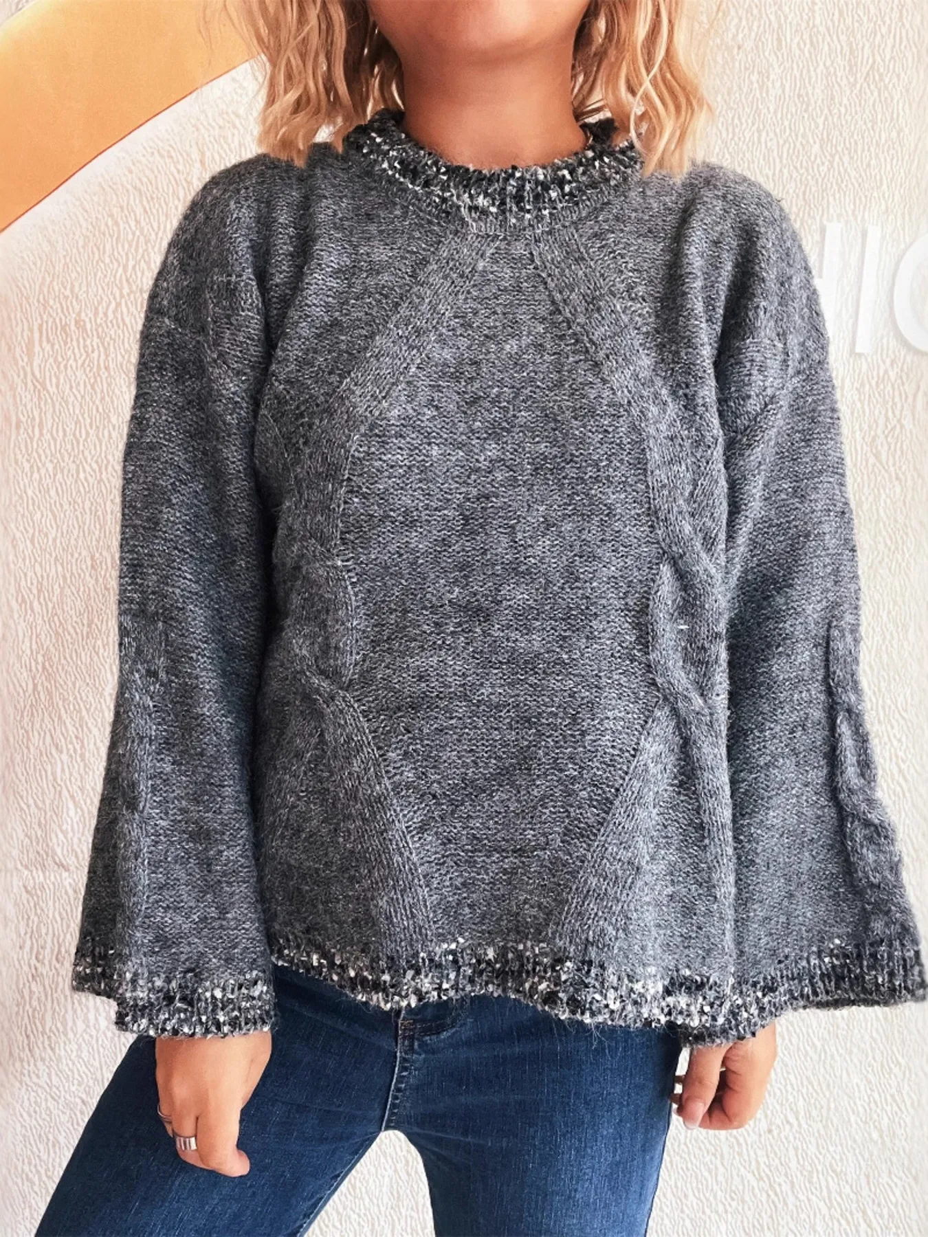 Contrast Trim Detail Round Neck Sweater - Image 12