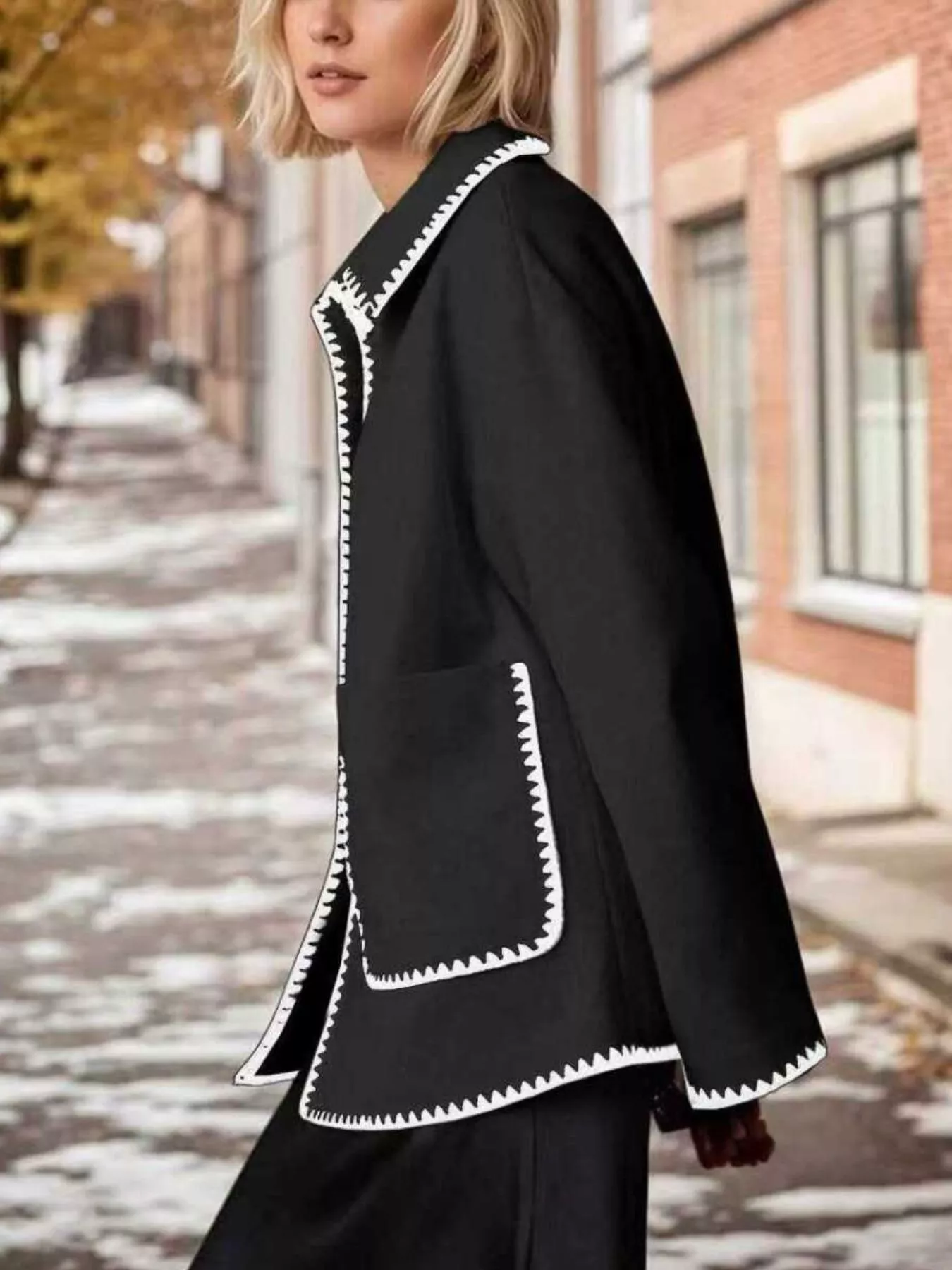 Contrast Trim Drop Shoulder Outerwear - Image 6