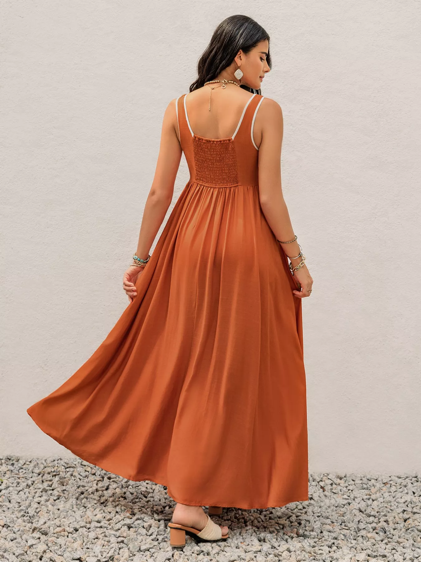 Contrast Trim Lace-Up Maxi Tank Dress - Image 6