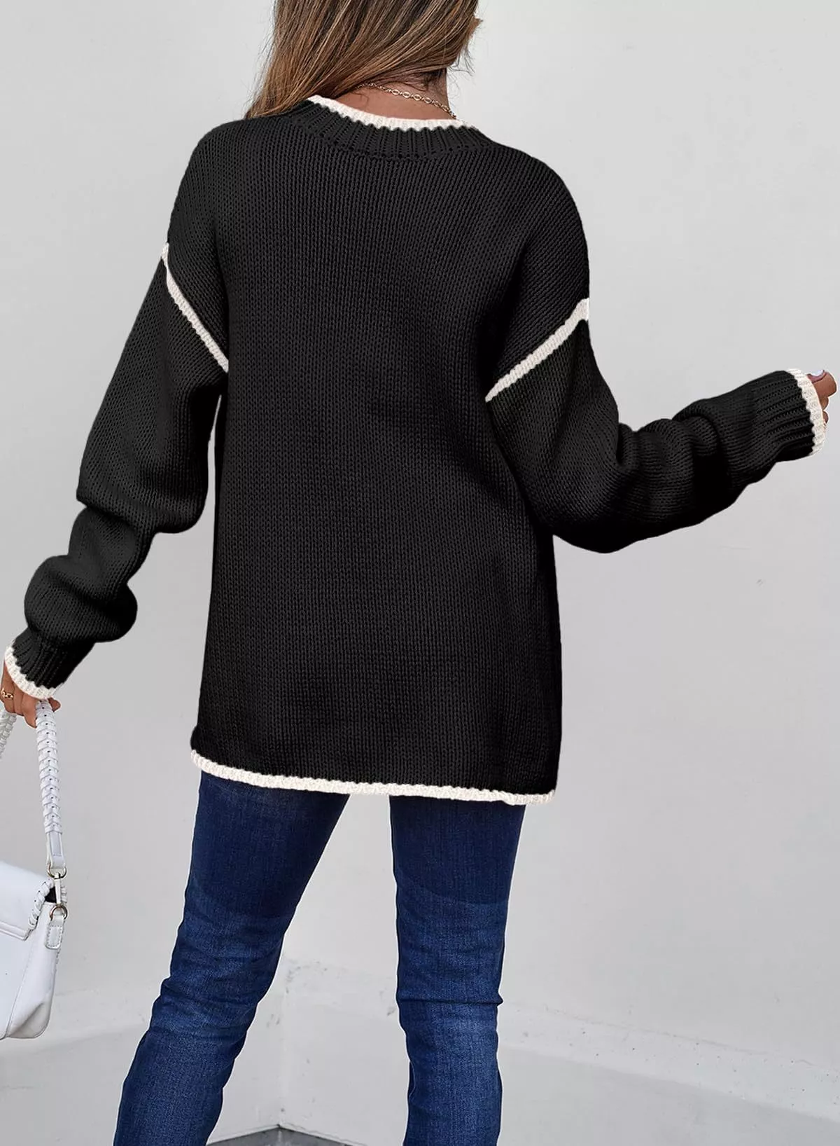 Contrast Trim Long Sleeve Sweater - Image 14