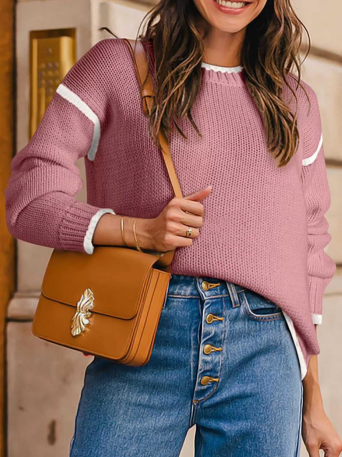 Contrast Trim Long Sleeve Sweater - Image 16