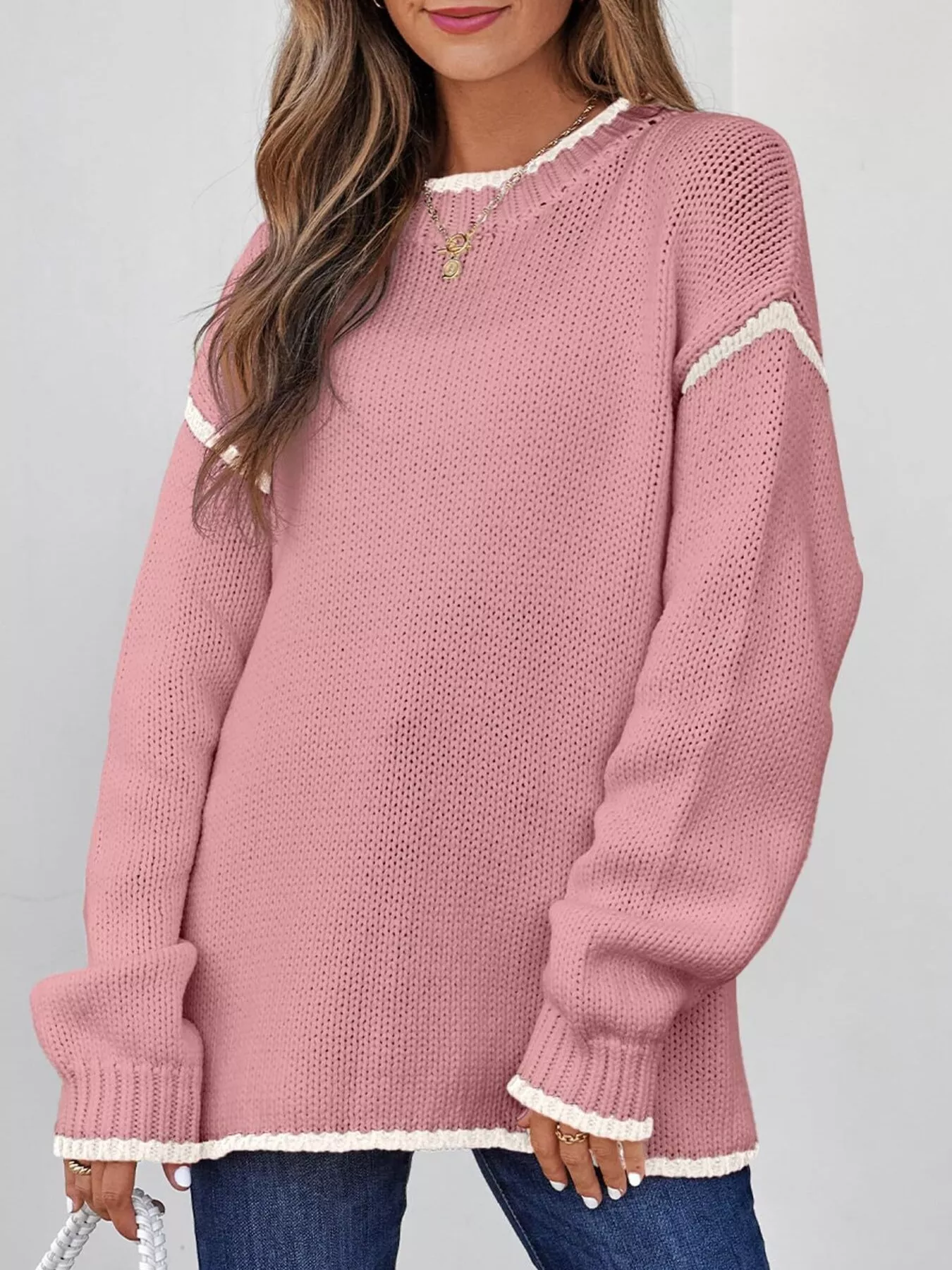 Contrast Trim Long Sleeve Sweater - Image 18