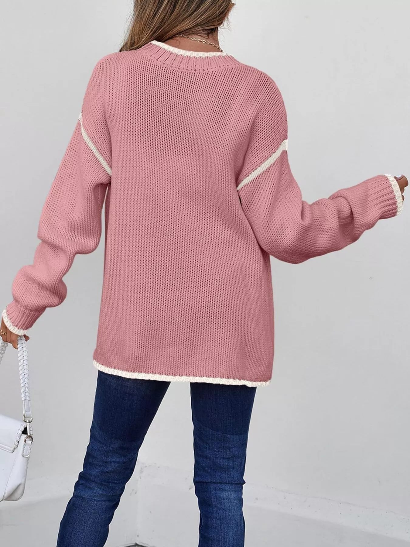 Contrast Trim Long Sleeve Sweater - Image 19