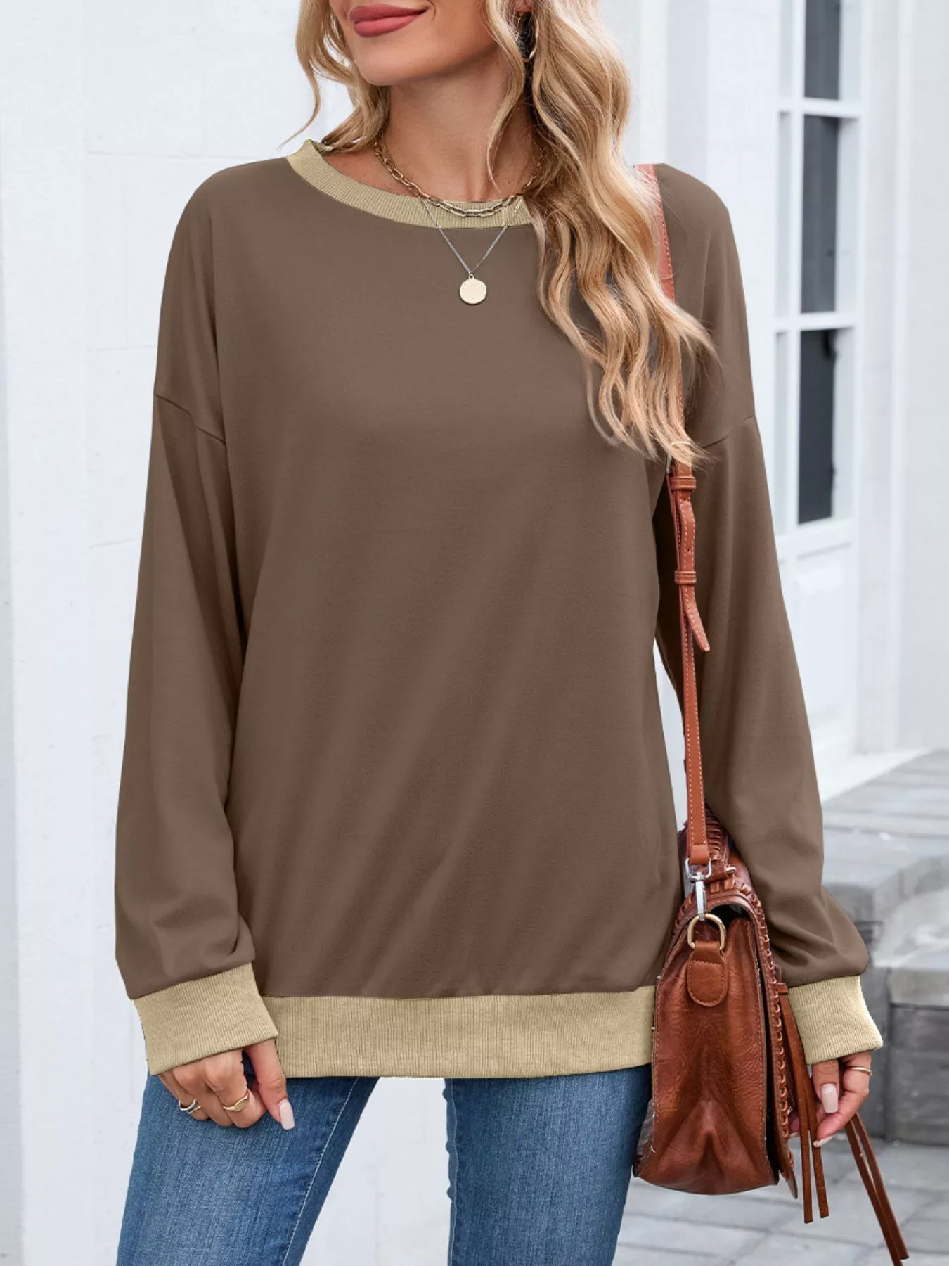 Contrast Trim Long Sleeve Sweatshirt - Image 17