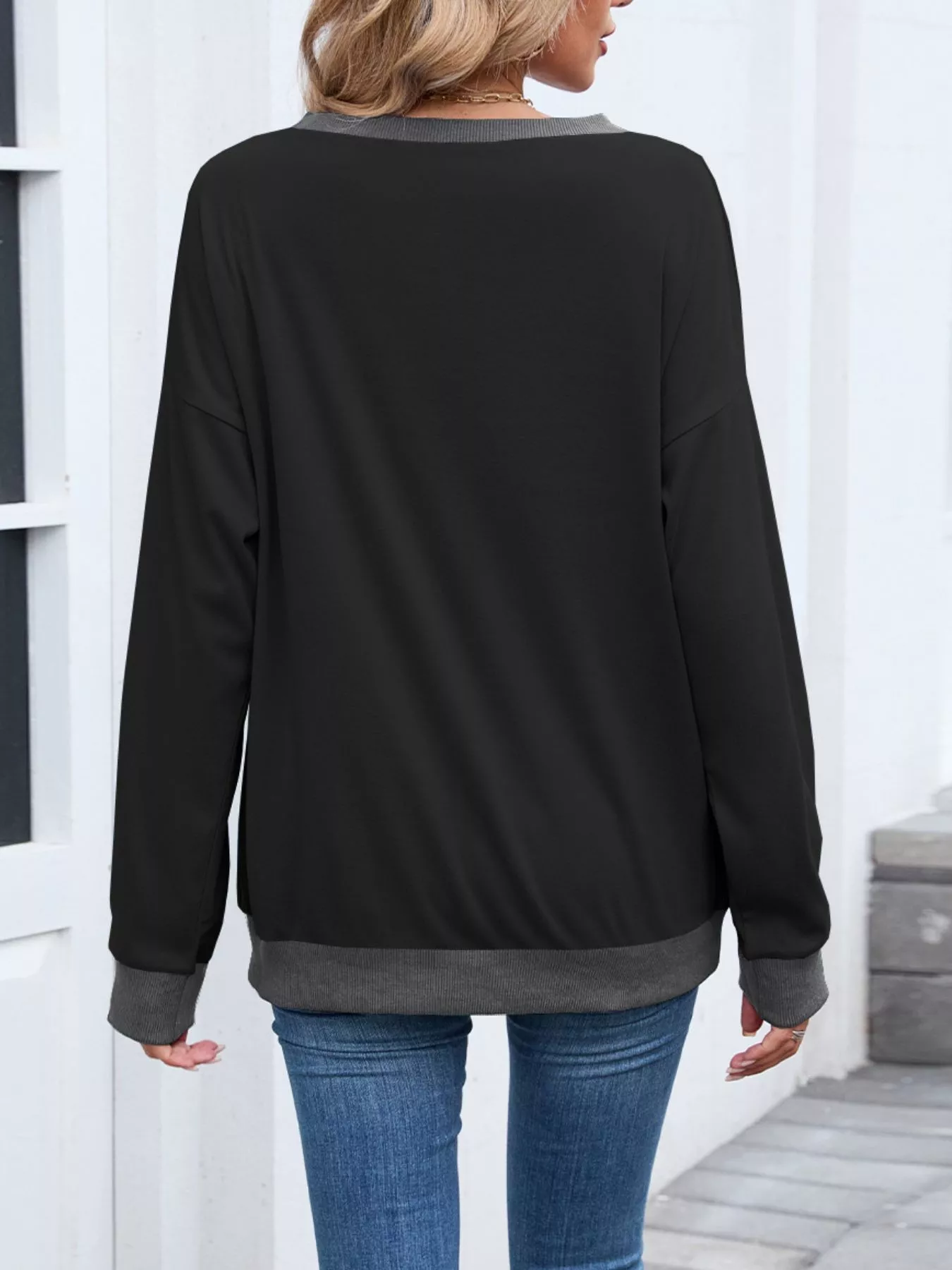 Contrast Trim Long Sleeve Sweatshirt - Image 25