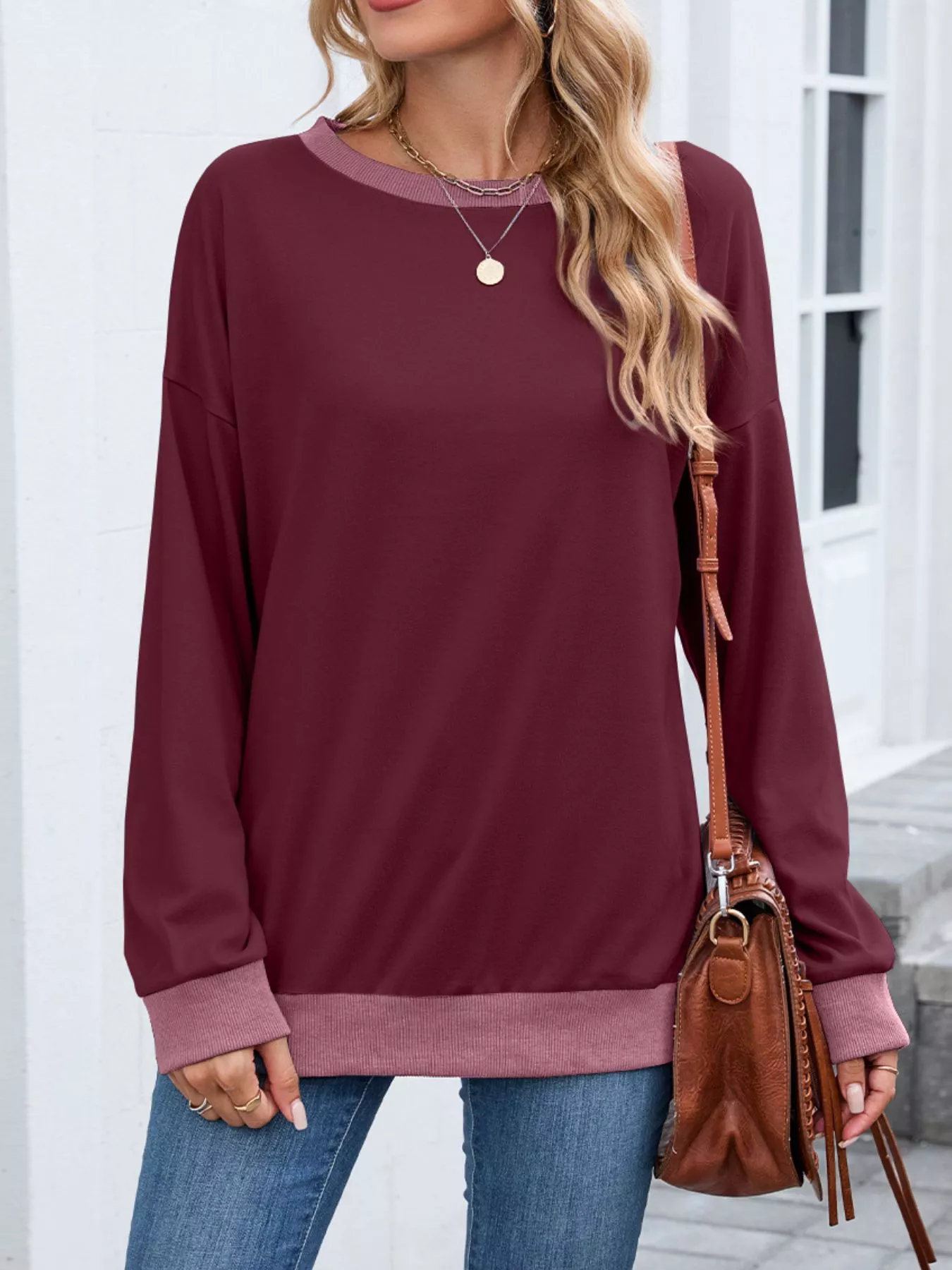 Contrast Trim Long Sleeve Sweatshirt - Image 28