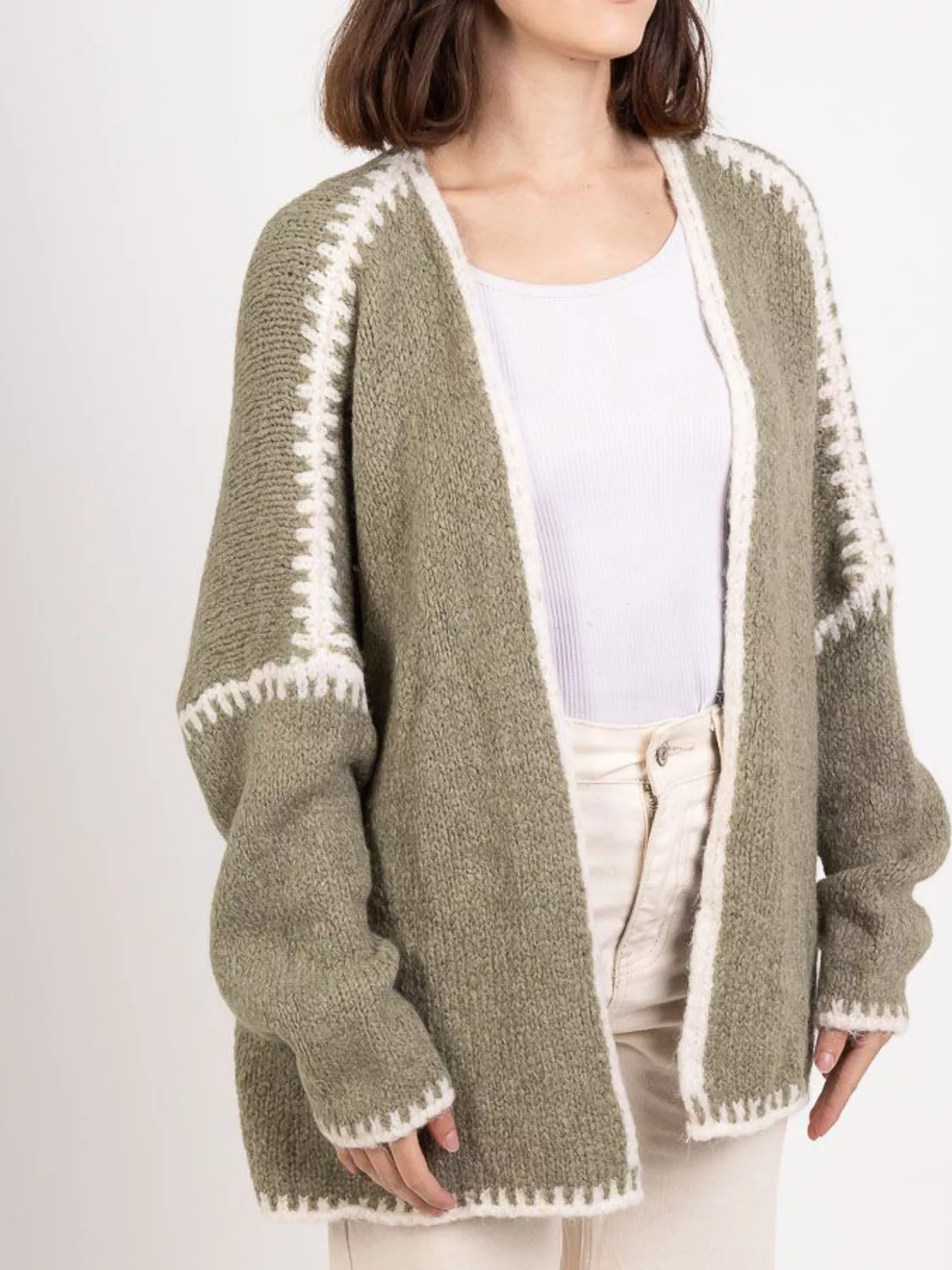 Contrast Trim Open Front Cardigan - Image 17