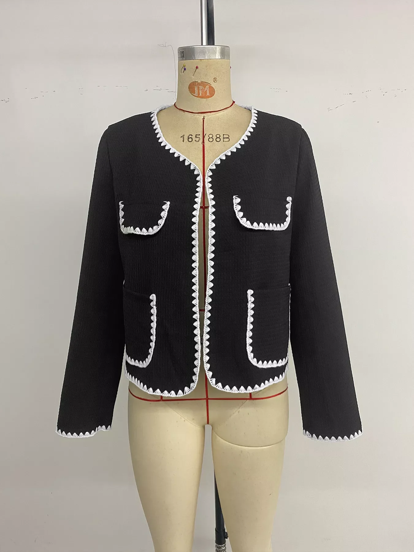 Contrast Trim Open Front Jacket - Image 6