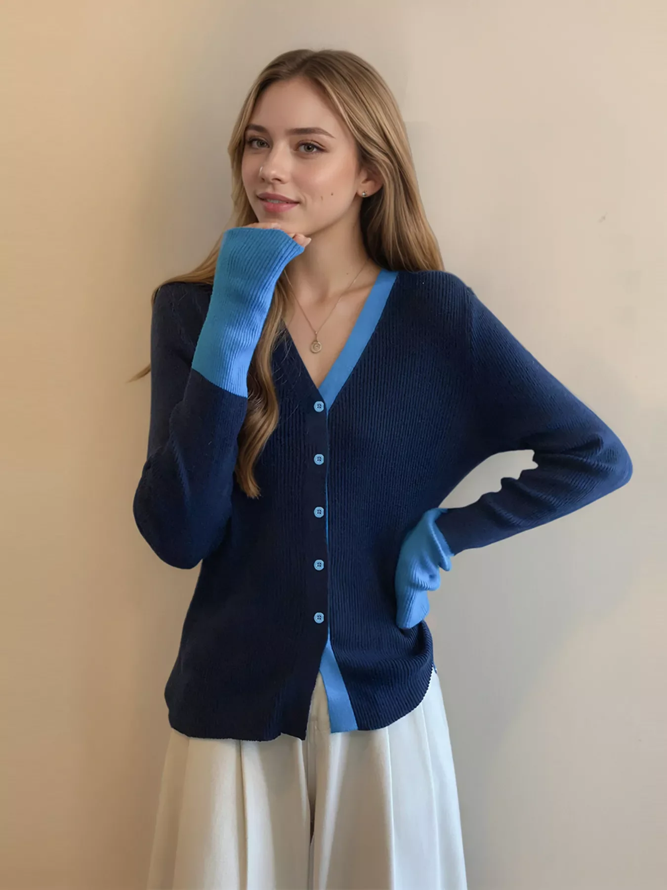 Contrast Trim Ribbed Knit Cardigan - Image 11