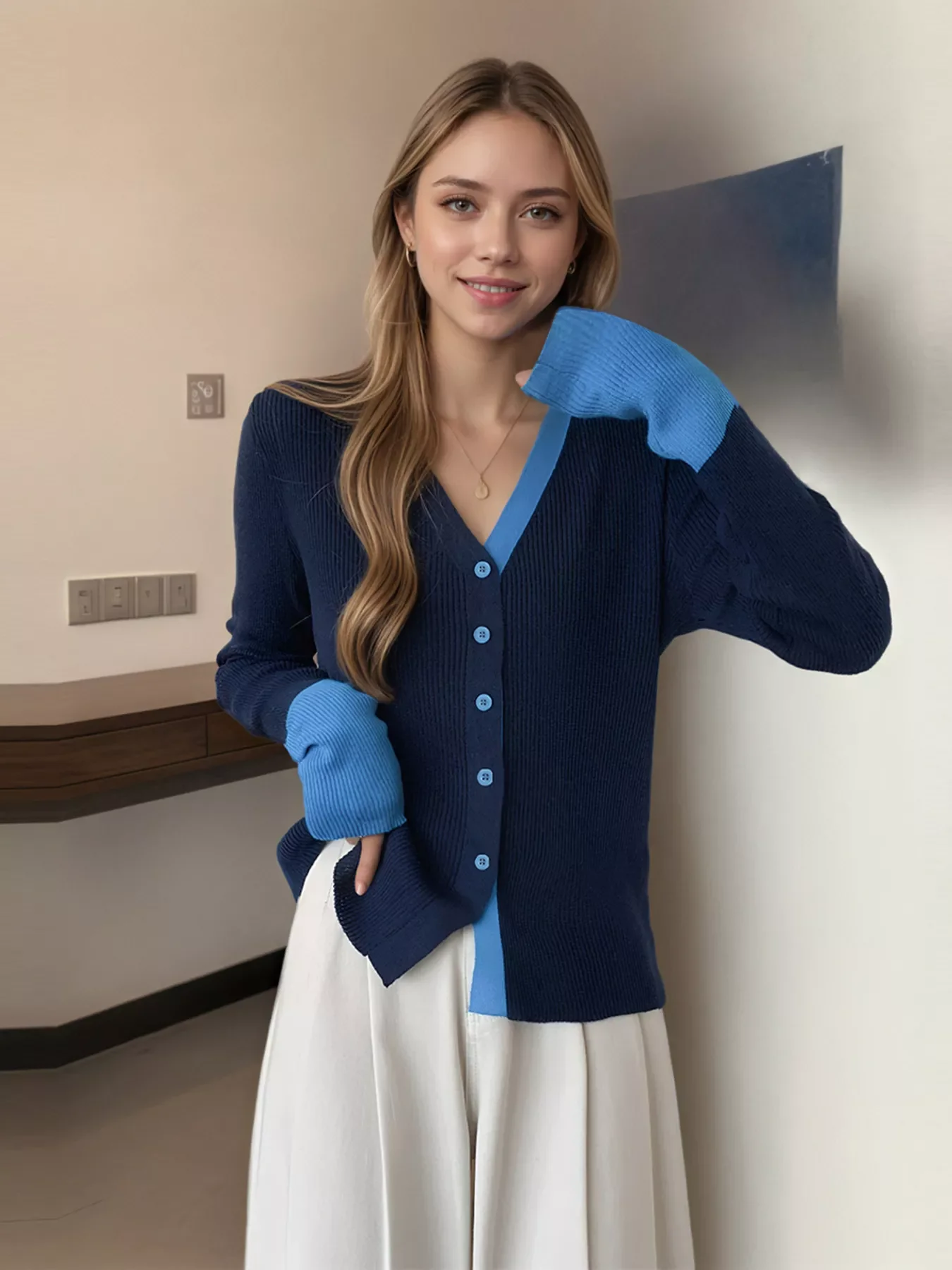 Contrast Trim Ribbed Knit Cardigan - Image 7
