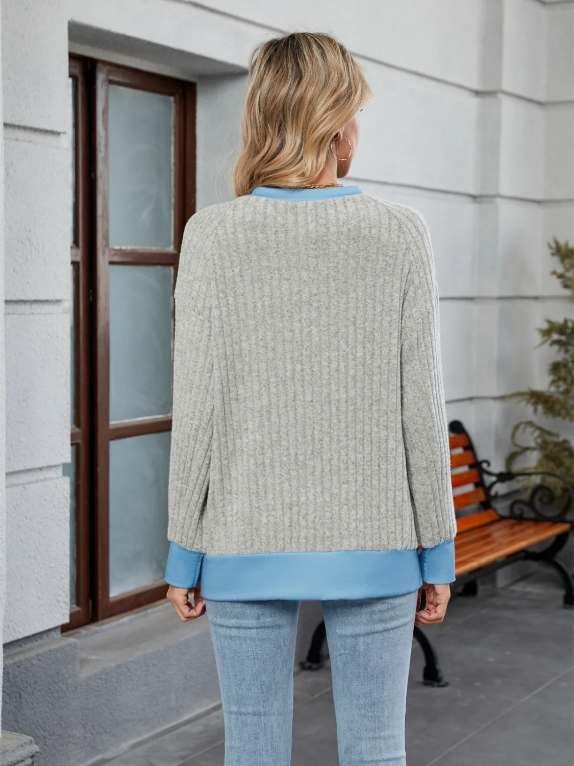 Contrast Trim Round Neck Long Sleeve T-Shirt - Image 12