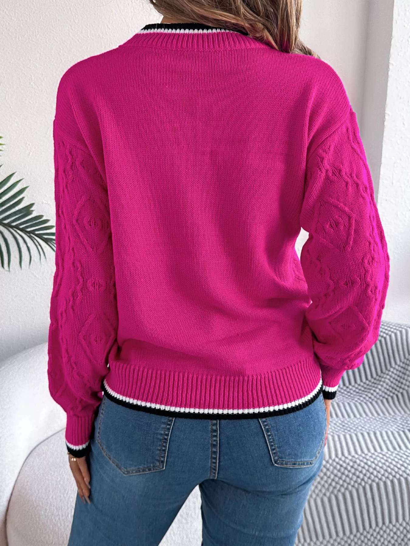 Contrast Trim Round Neck Sweater - Image 2