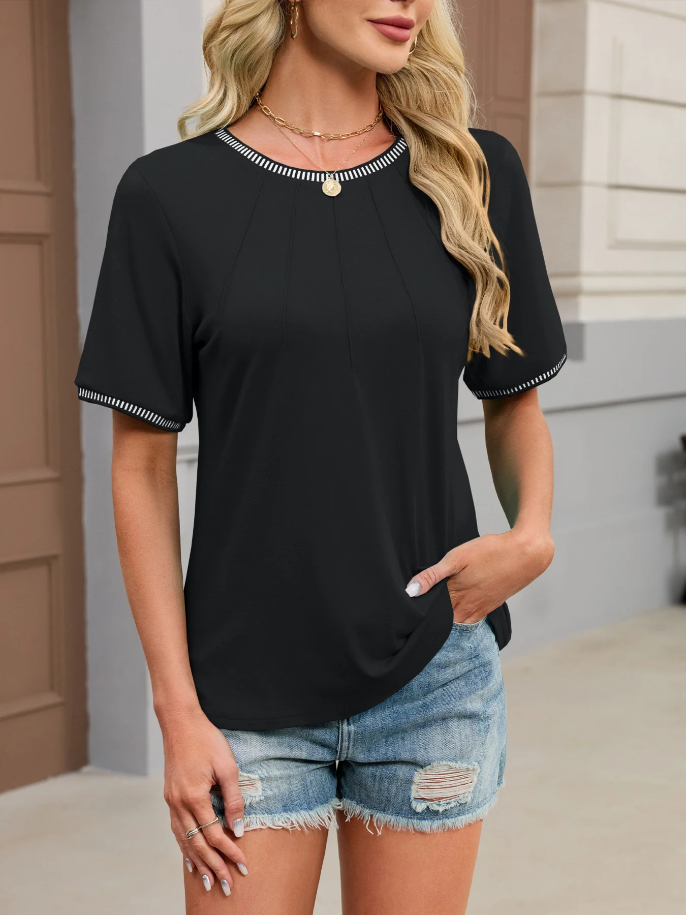 Contrast Trim Short Sleeve T-Shirt - Image 9