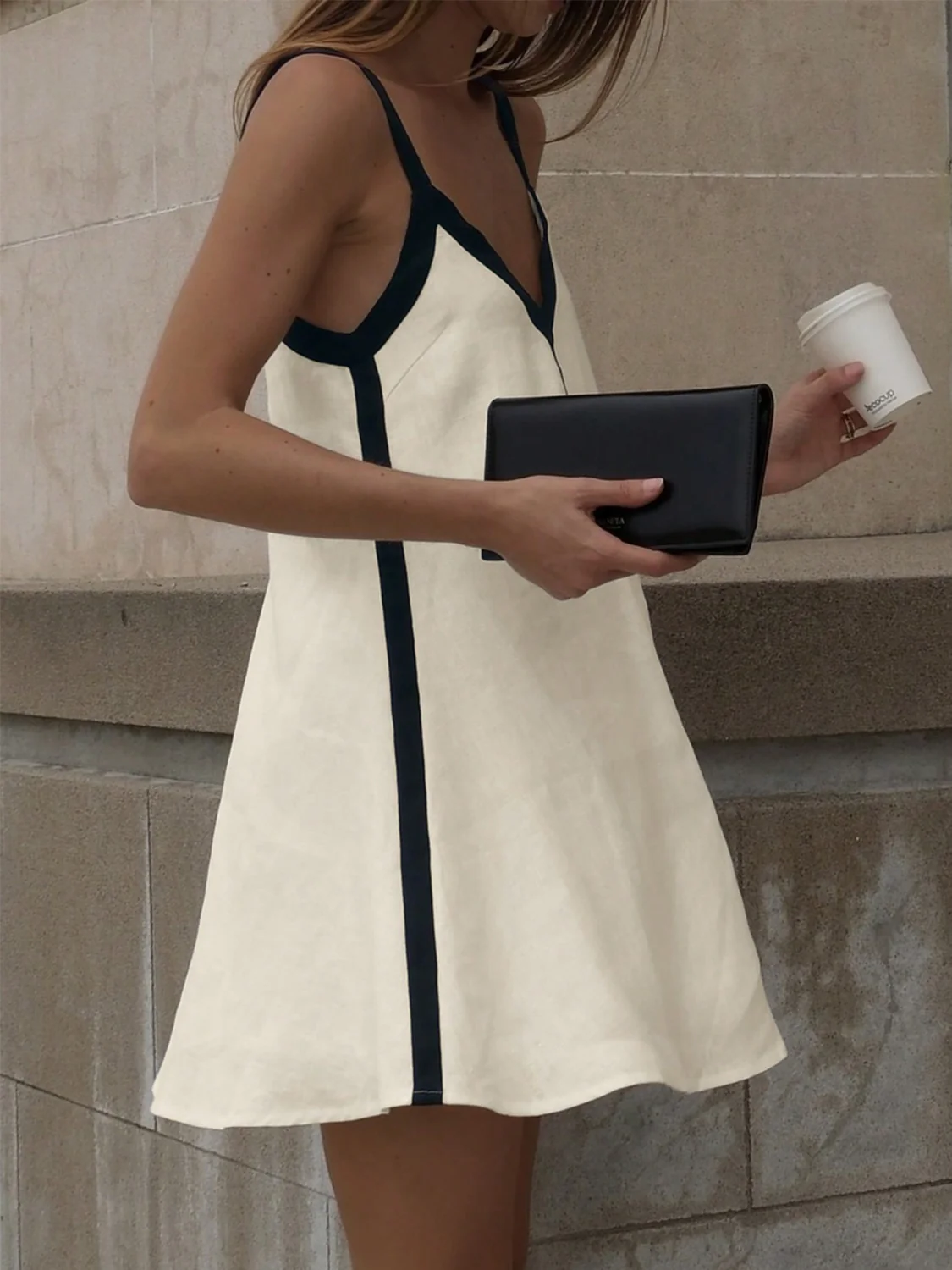 Contrast Trim V-Neck Mini Cami Dress - Image 3