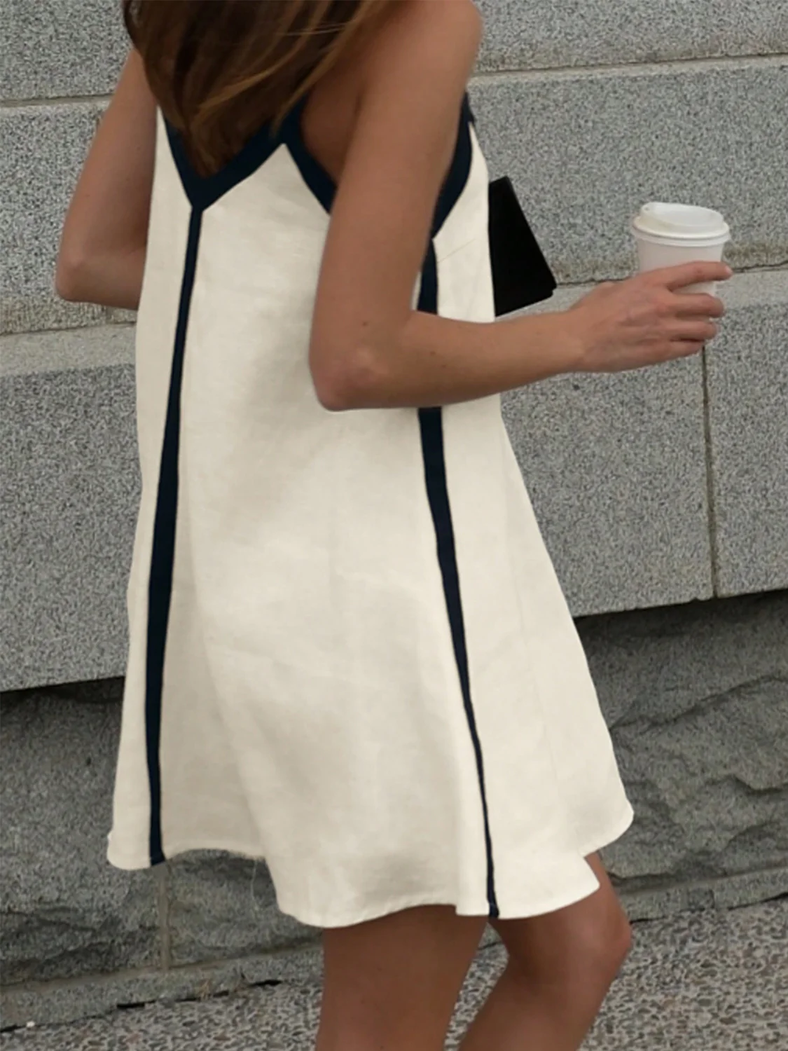 Contrast Trim V-Neck Mini Cami Dress - Image 4
